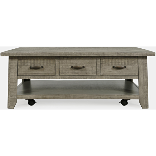 Telluride Coffee Table with Casters & Pull Thru Drawers in Driftwood Grey